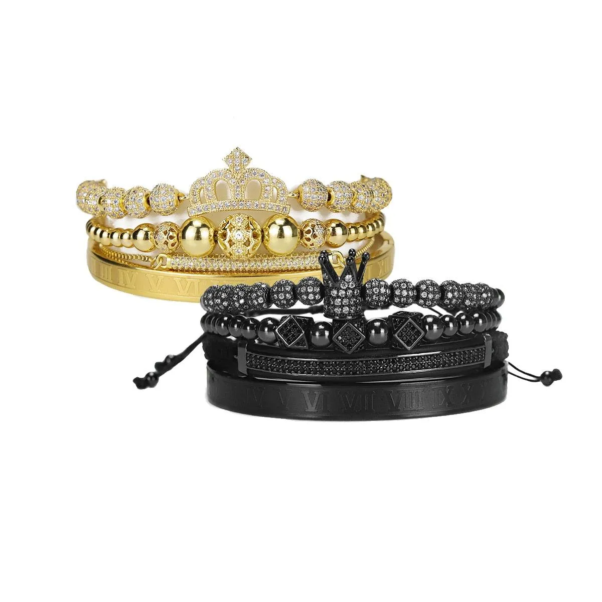Luxury Royal King Queen Crown charms colorfast Bracelet Stainless steel CZ beads  bracelets bangles for Men Women lover Jewelry