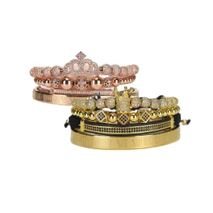 Luxury Royal King Queen Crown charms colorfast Bracelet Stainless steel CZ beads  bracelets bangles for Men Women lover Jewelry