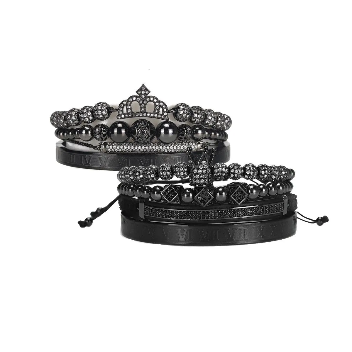 Luxury Royal King Queen Crown charms colorfast Bracelet Stainless steel CZ beads  bracelets bangles for Men Women lover Jewelry