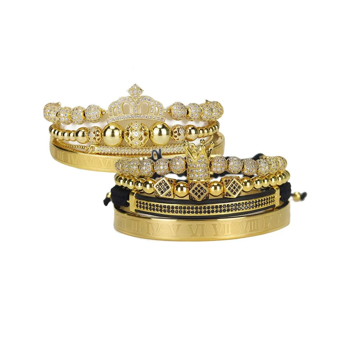 Luxury Royal King Queen Crown charms colorfast Bracelet Stainless steel CZ beads  bracelets bangles for Men Women lover Jewelry