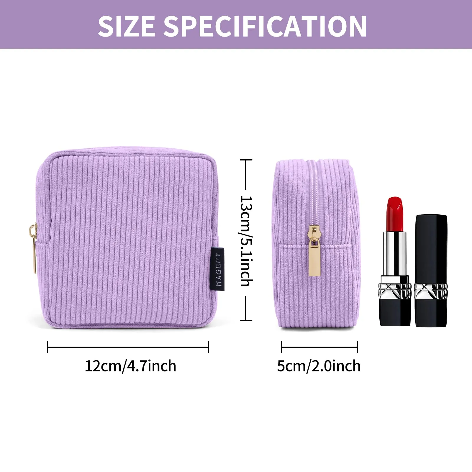 MAGEFY Small Makeup Bag Mini Cosmetics Bag Makeup Bag for Purse Corduroy Cute Cosmetic Pouch for Women with Slip-in Pockets (Purple)