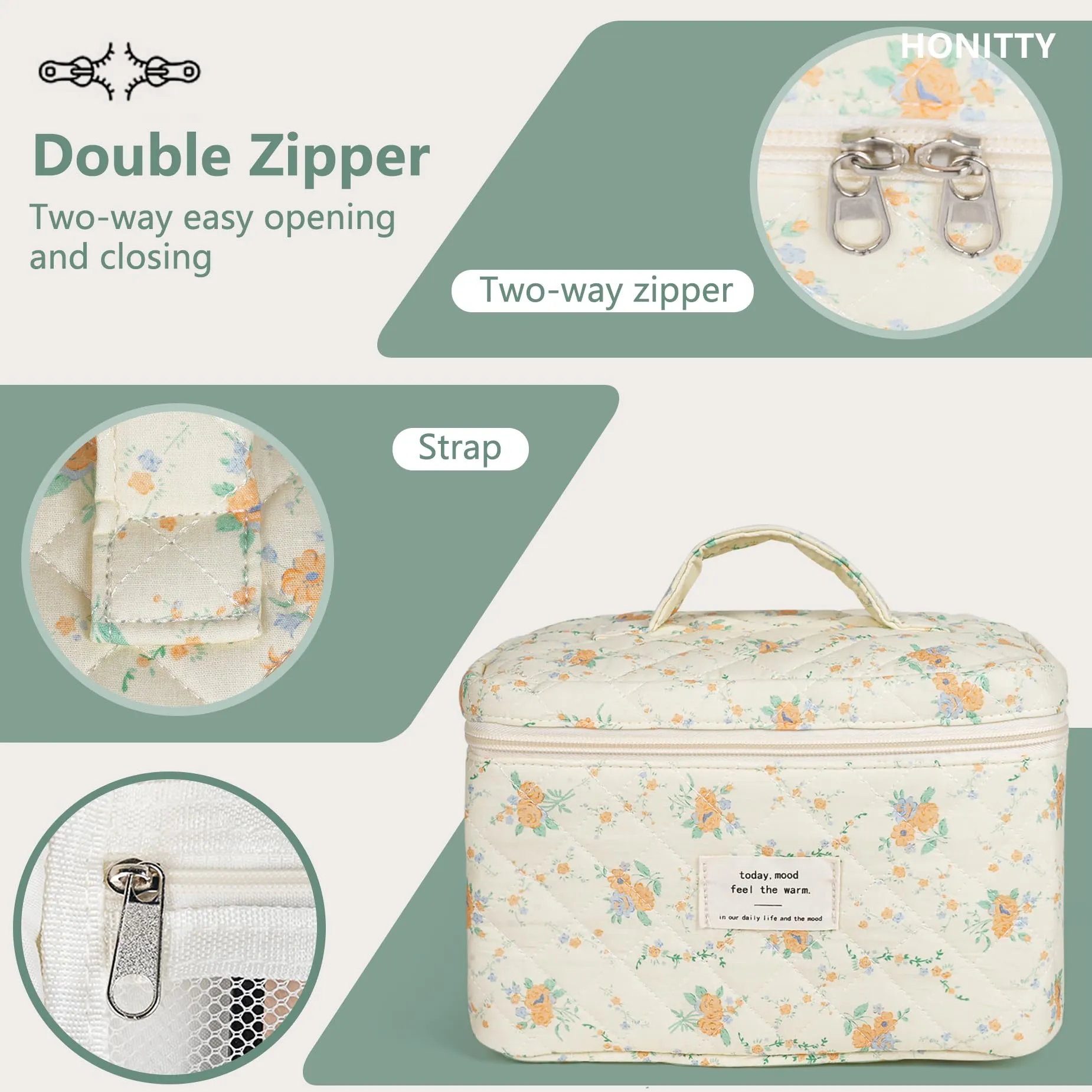 Makeup Bag,Quilted Cosmetic Bags,Large Floral Make Up Organize bag,Makeup Bag Set for Women,Flower Travel Toiletry Bag