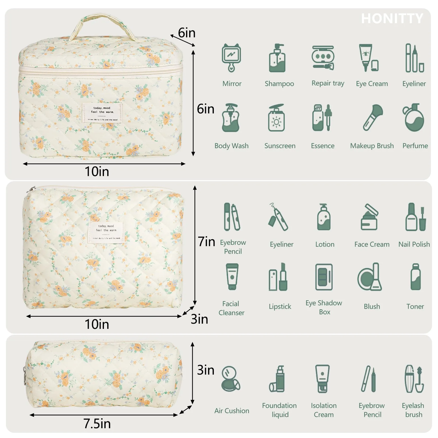 Makeup Bag,Quilted Cosmetic Bags,Large Floral Make Up Organize bag,Makeup Bag Set for Women,Flower Travel Toiletry Bag