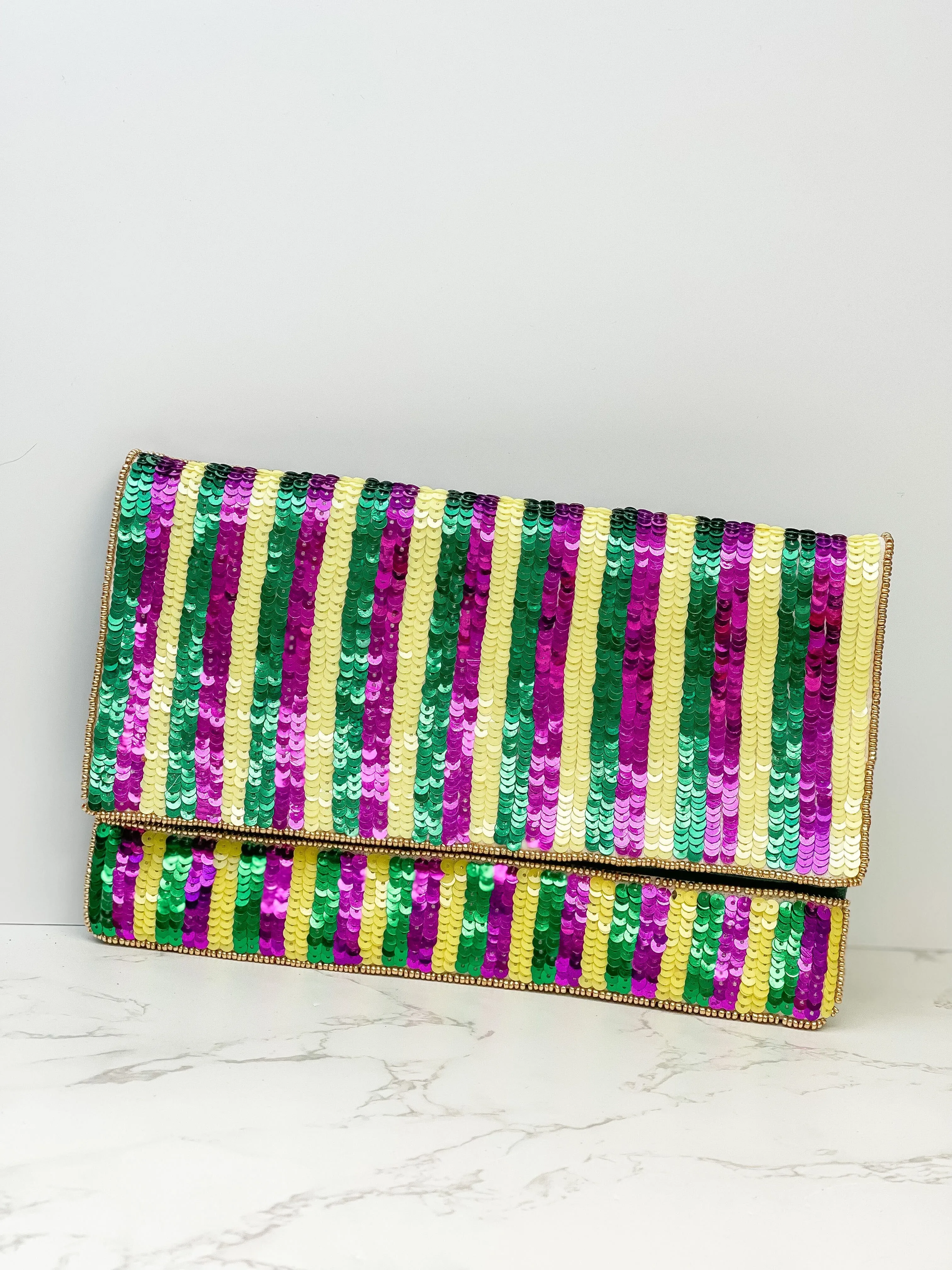 Mardi Gras Stripe Sequin Clutch