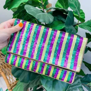 Mardi Gras Stripe Sequin Clutch