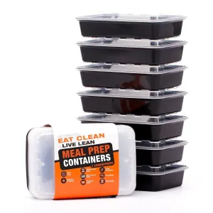 Meal Prep Containers - Food Storage Prep Containers Certified BPA-free - Portion Control, Reusable, Washable, Microwavable Plastic Containers with Lids Bento Box (7 Pack, 2 Compartment, 28 Ounce)