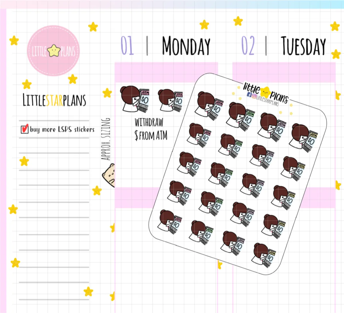 Mimi ATM, Withdraw Money, Spend Money, Budget Planner Stickers (M146)