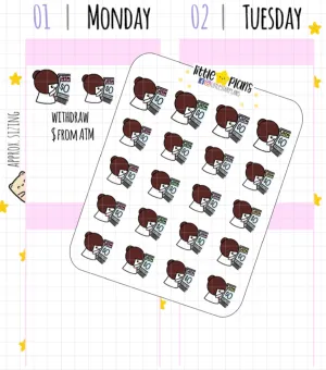 Mimi ATM, Withdraw Money, Spend Money, Budget Planner Stickers (M146)