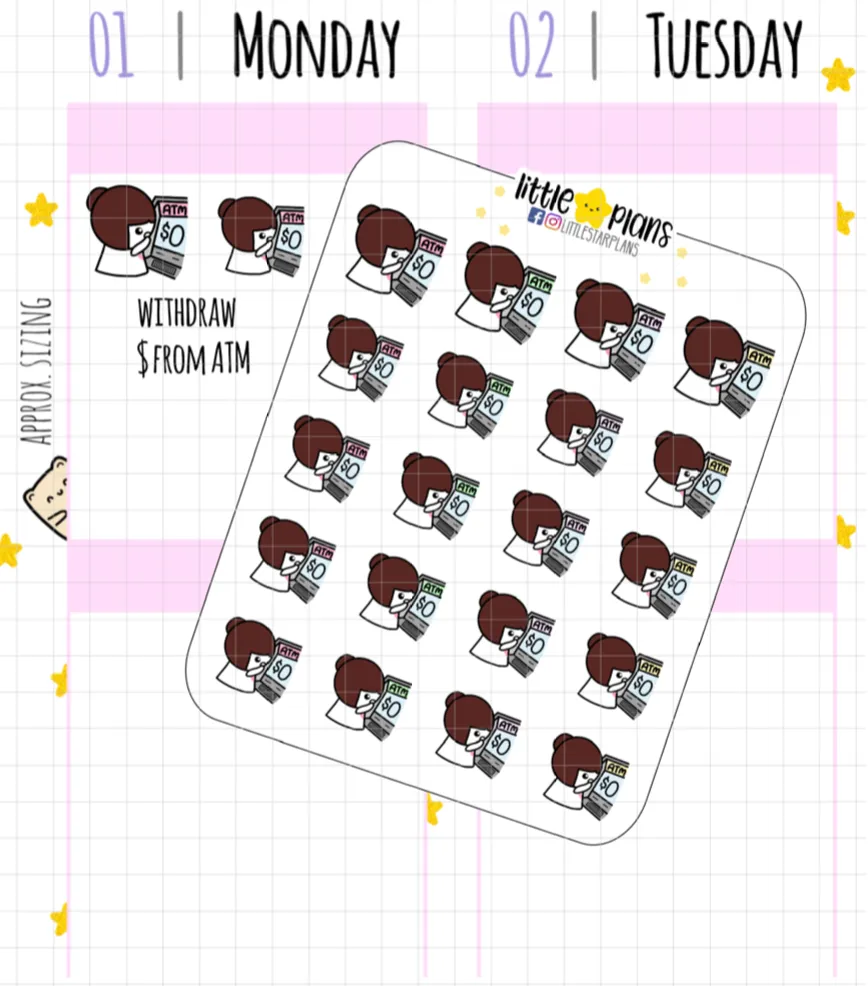 Mimi ATM, Withdraw Money, Spend Money, Budget Planner Stickers (M146)