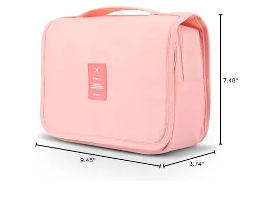 Mossio Hanging Toiletry Bag - Large Cosmetic Makeup Travel Organizer for Men & Women with Sturdy Hook (Light Pink)