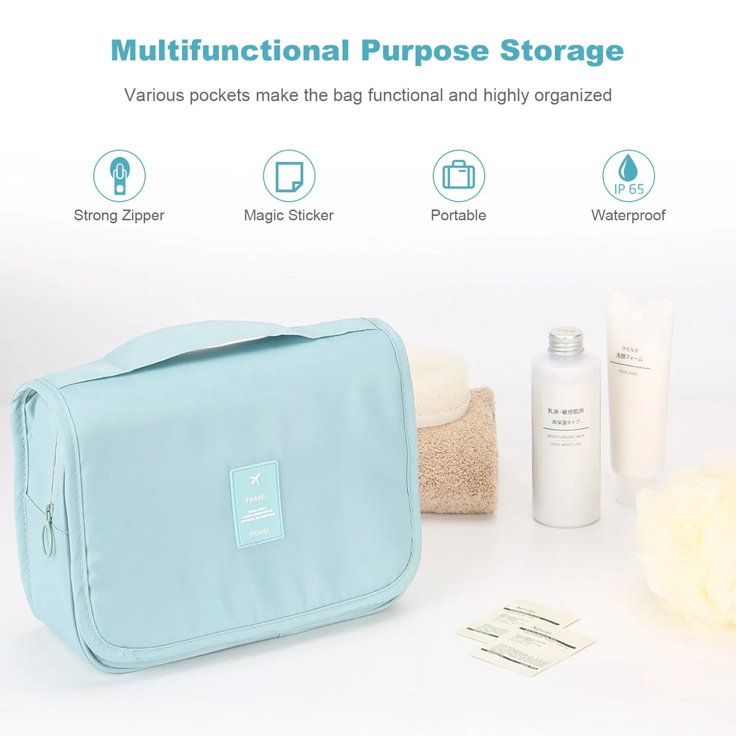 Mossio Hanging Toiletry Bag - Large Cosmetic Makeup Travel Organizer for Men & Women with Sturdy Hook (Light Pink)