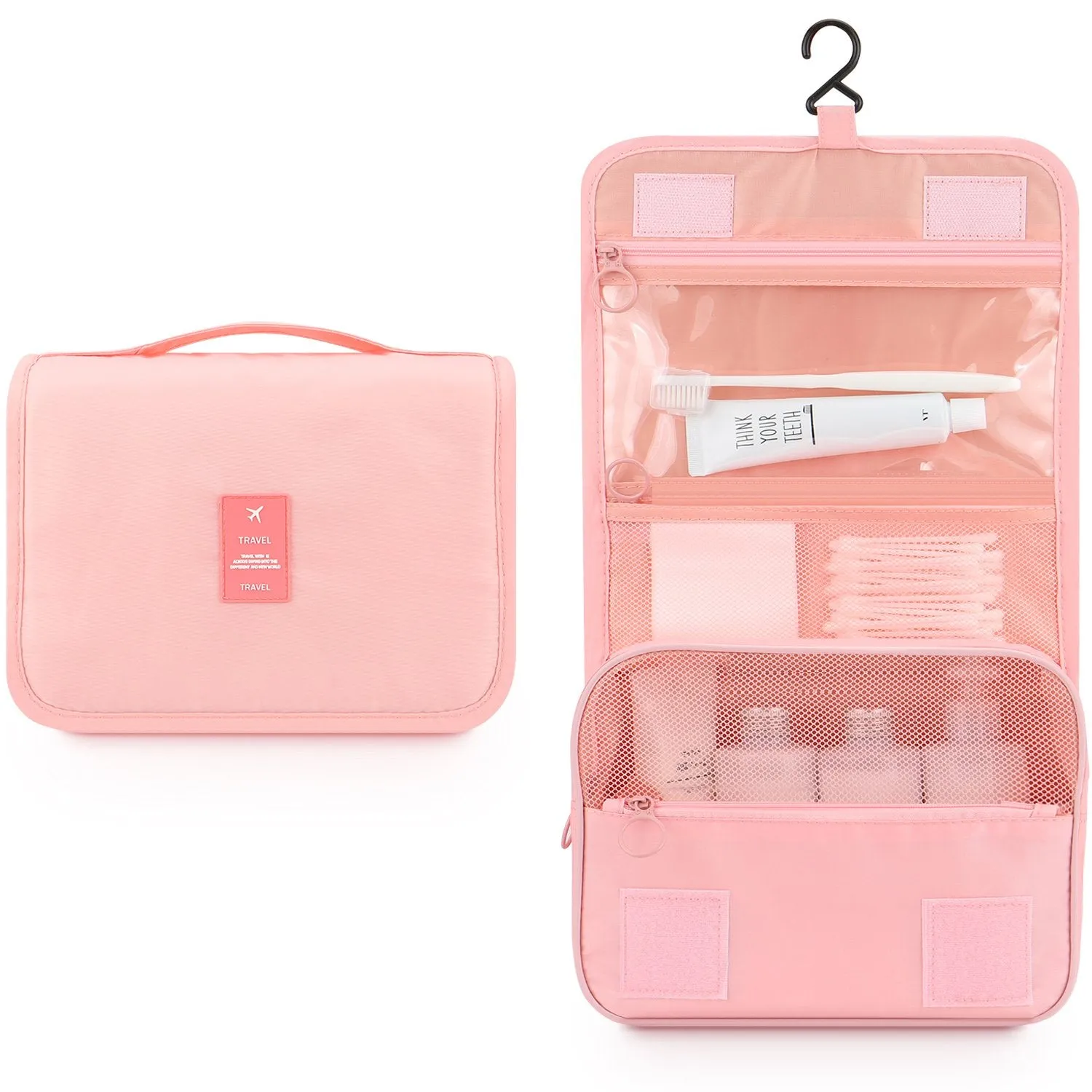 Mossio Hanging Toiletry Bag - Large Cosmetic Makeup Travel Organizer for Men & Women with Sturdy Hook (Light Pink)