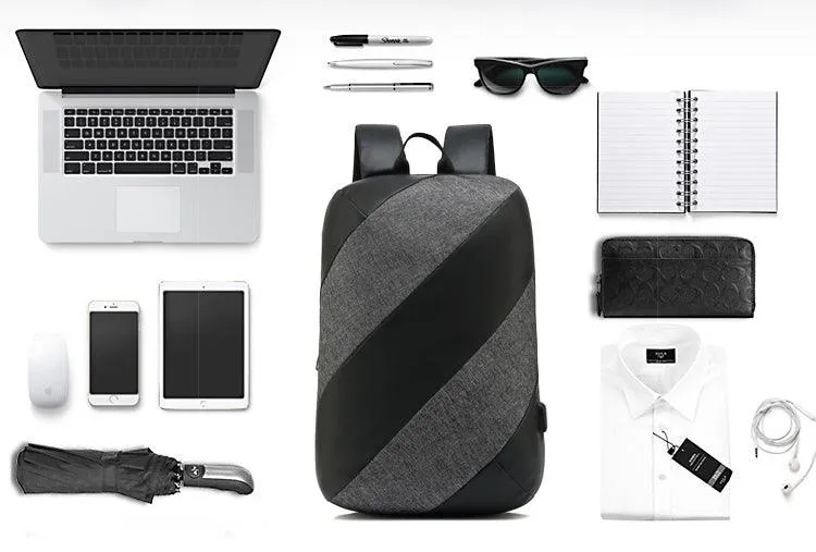 Multi-function Waterproof Grey Backpack With USB Port