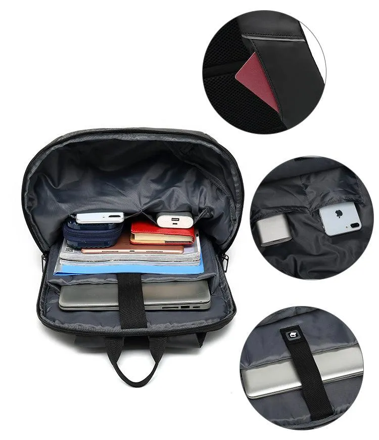 Multi-function Waterproof Grey Backpack With USB Port
