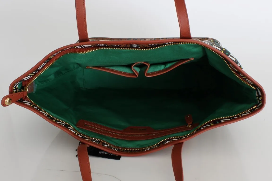 Multicolor Brown Snakeprint Shopping Tote Bag