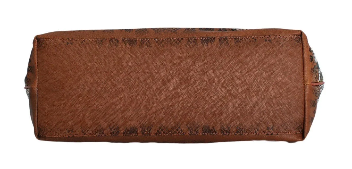 Multicolor Brown Snakeprint Shopping Tote Bag