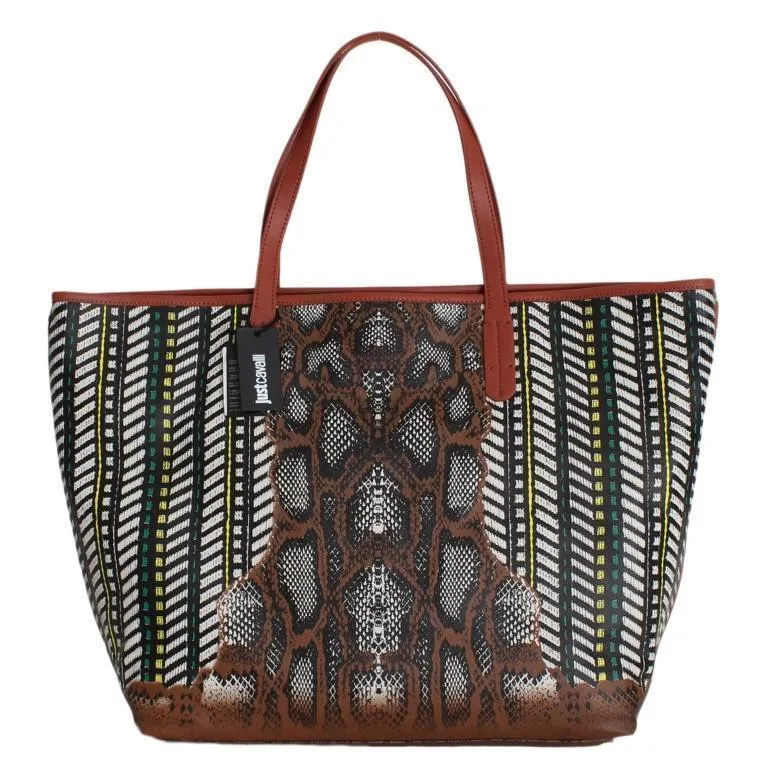 Multicolor Brown Snakeprint Shopping Tote Bag