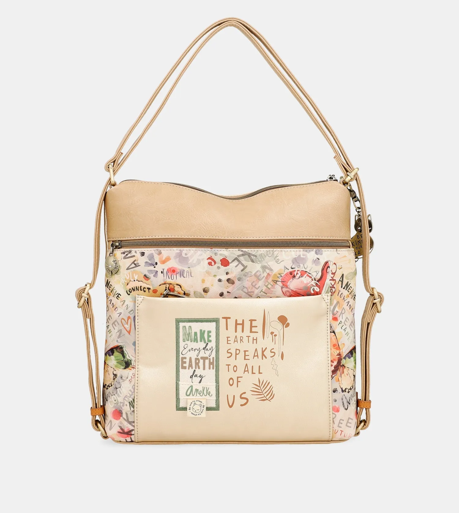 Nature Pachamama convertible golden bag into a rucksack