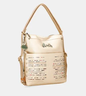 Nature Pachamama convertible golden bag into a rucksack