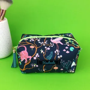 Navy Pandas and Tigers Medium Box Makeup Bag. Navy Makeup Bag