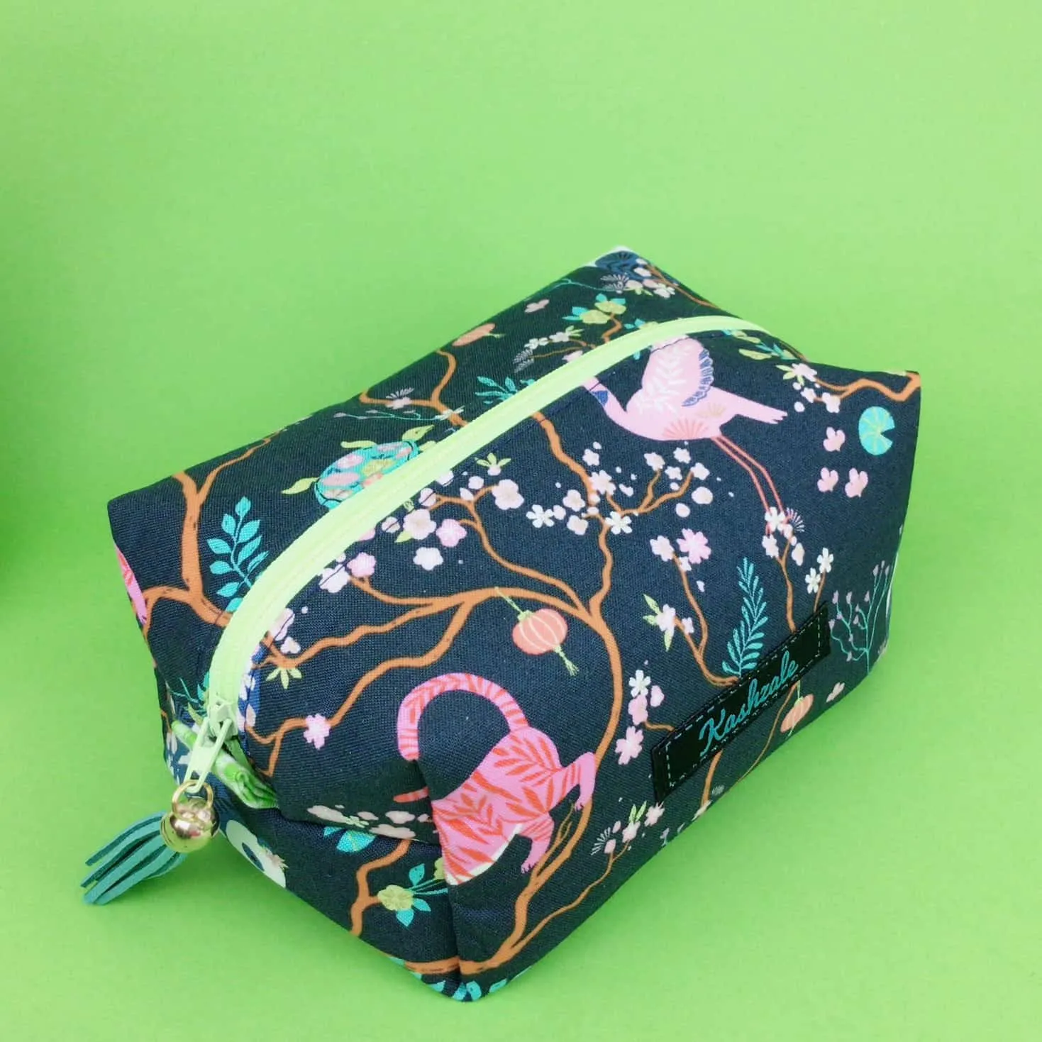 Navy Pandas and Tigers Medium Box Makeup Bag. Navy Makeup Bag