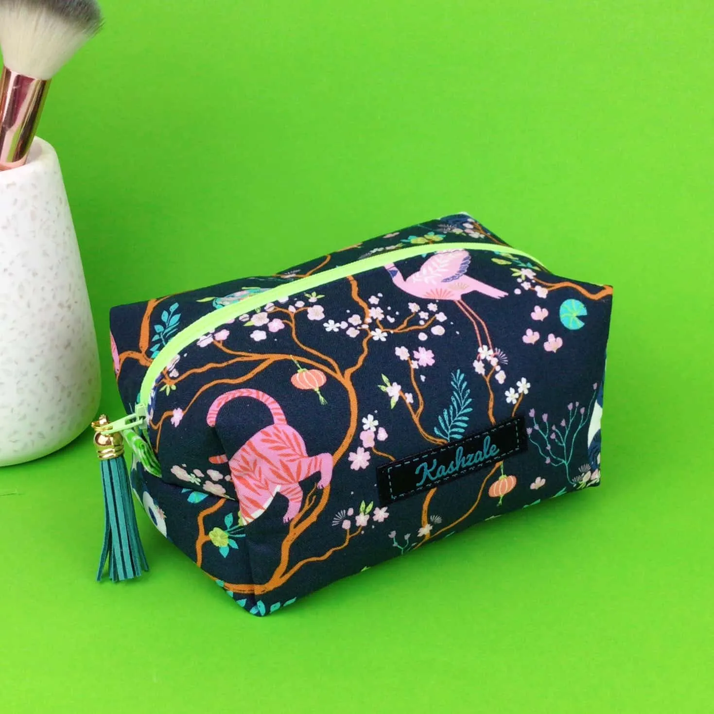 Navy Pandas and Tigers Medium Box Makeup Bag. Navy Makeup Bag