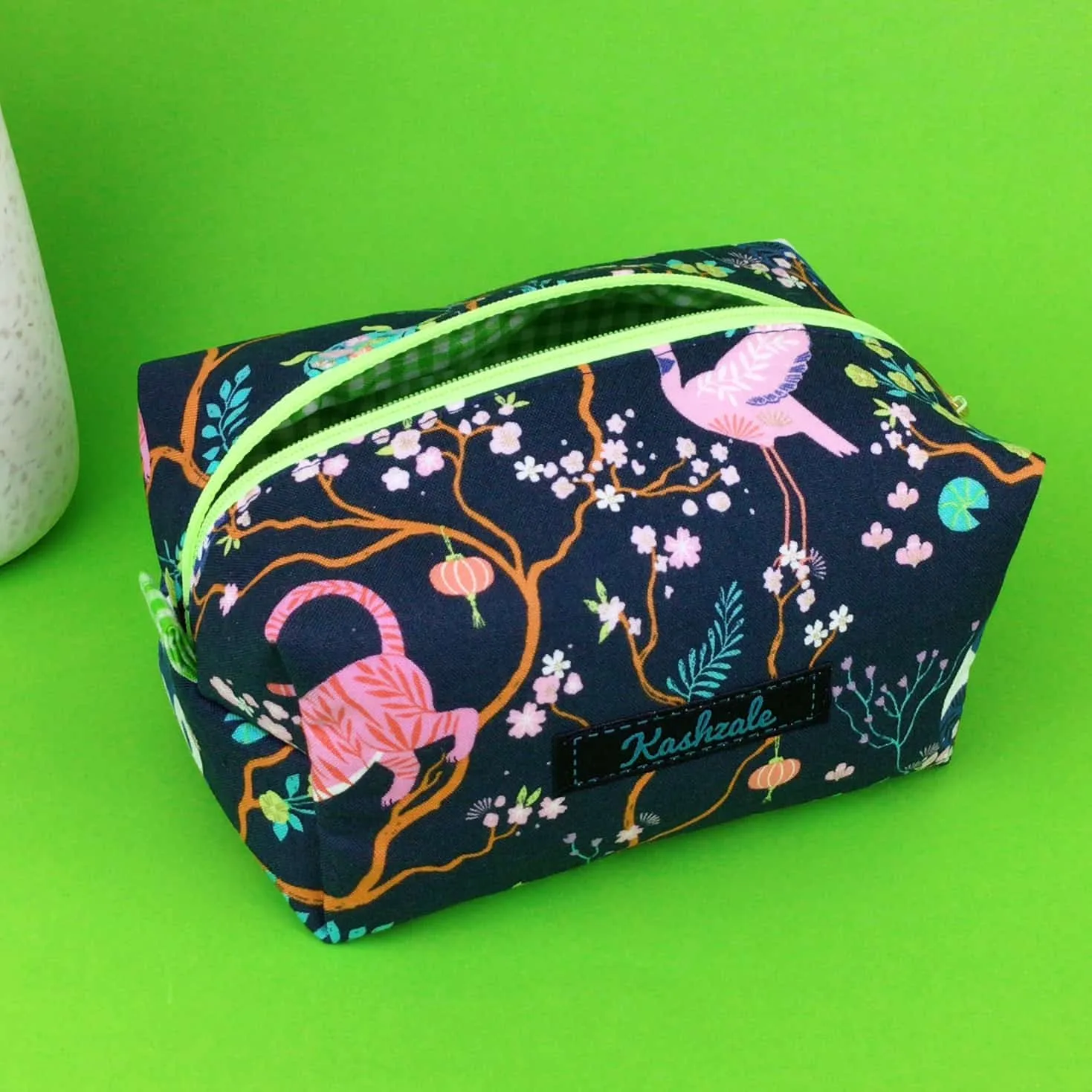Navy Pandas and Tigers Medium Box Makeup Bag. Navy Makeup Bag