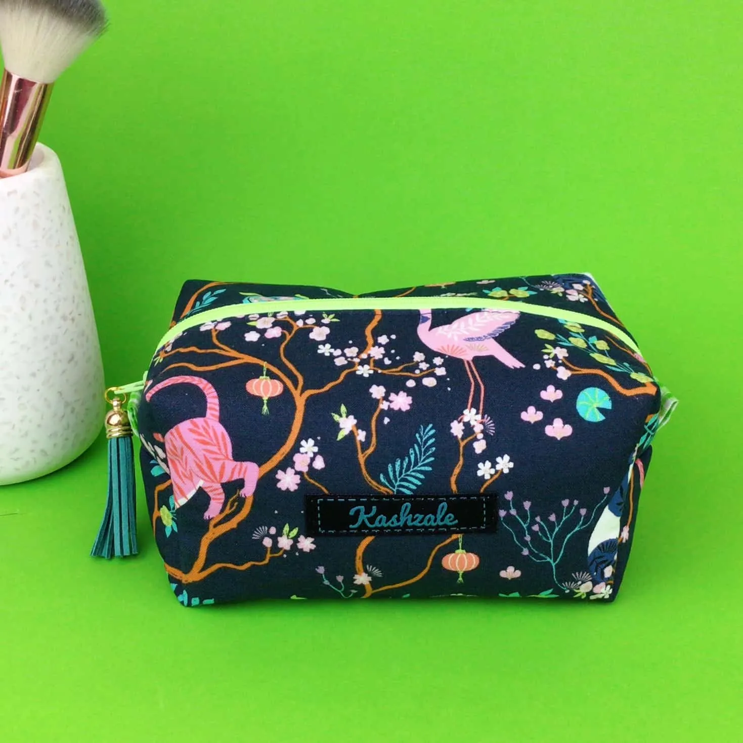 Navy Pandas and Tigers Medium Box Makeup Bag. Navy Makeup Bag