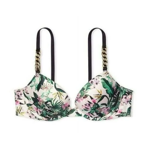 NEW! Victoria's Secret Push-up Bra Floral Chain Link Trim Straps Size 36C