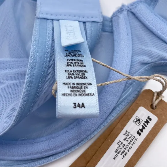 NWT SKIMS Ultrafine Mesh Strapless Underwire Bra Limited Edition in Glacier 34A
