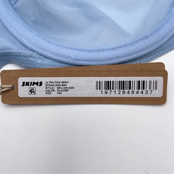 NWT SKIMS Ultrafine Mesh Strapless Underwire Bra Limited Edition in Glacier 34A