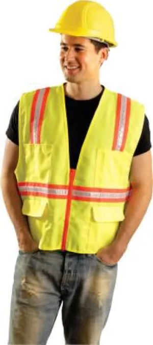 OccuNomix Non-ANSI Contractor Style Solid Vests, 2X-L, Hi-Viz Orange; Yellow Contrast Trim, LUX-XTRANS-O2X