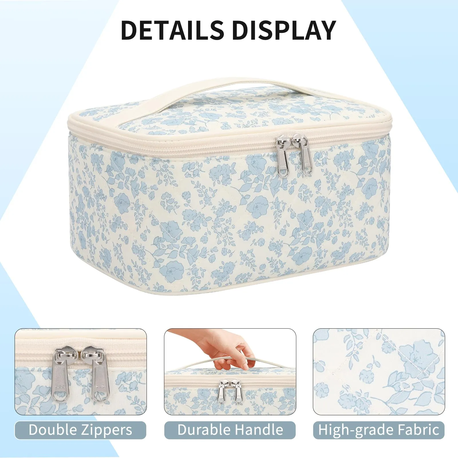 OCHEAL Makeup Bag Portable Cosmetic Bag For Women, Large Capacity Travel Makeup Case Organizer, Toiletry Bag for Girls Traveling With Handle and Divider-Flowers