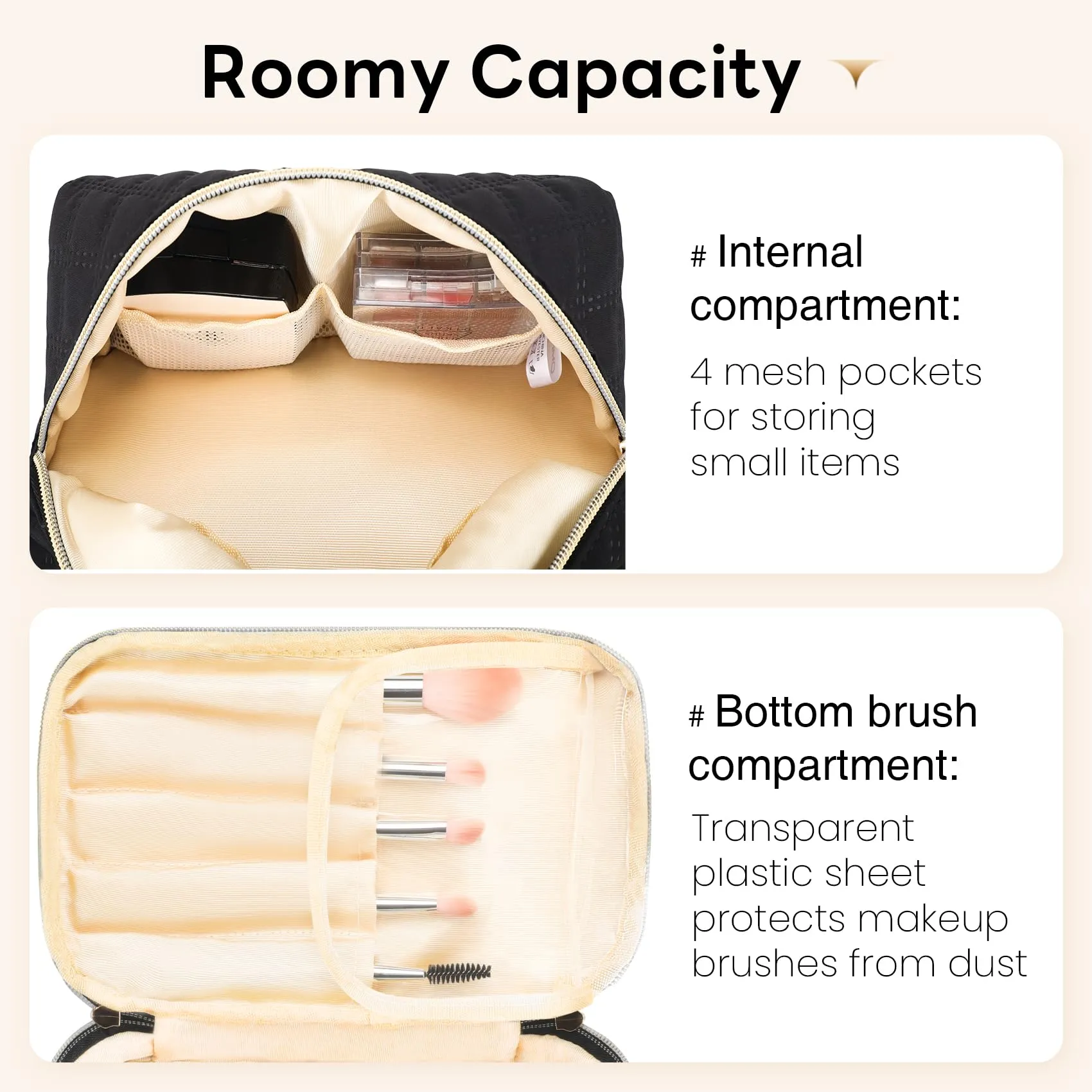 Omnpak Travel Makeup Bag,Cosmetic Bag Make Up Organizer,Double Layer Cosmetic Bag with Makeup Brush Organizer Portable Makeup Bag for Women Makeup Travel Essentials