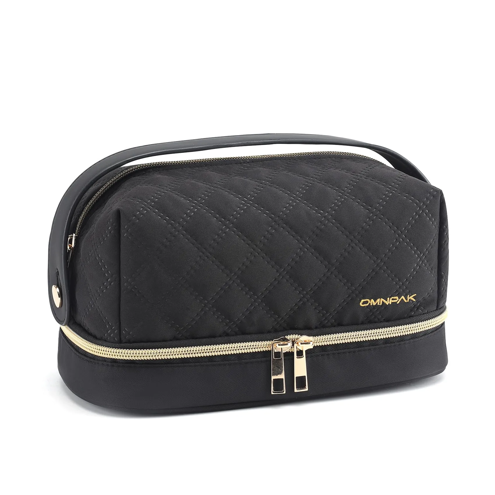Omnpak Travel Makeup Bag,Cosmetic Bag Make Up Organizer,Double Layer Cosmetic Bag with Makeup Brush Organizer Portable Makeup Bag for Women Makeup Travel Essentials