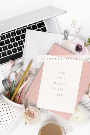 Paper, Coffee & Pencils on Pretty Workspace, Styled Stock Image
