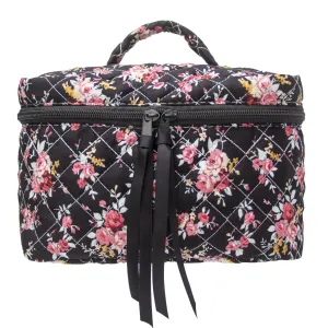 PAZIMIIK Cotton Makeup Bag for Women Large Quilted Travel Cosmetic Case Girls' Make Up Organizer,Rose Black