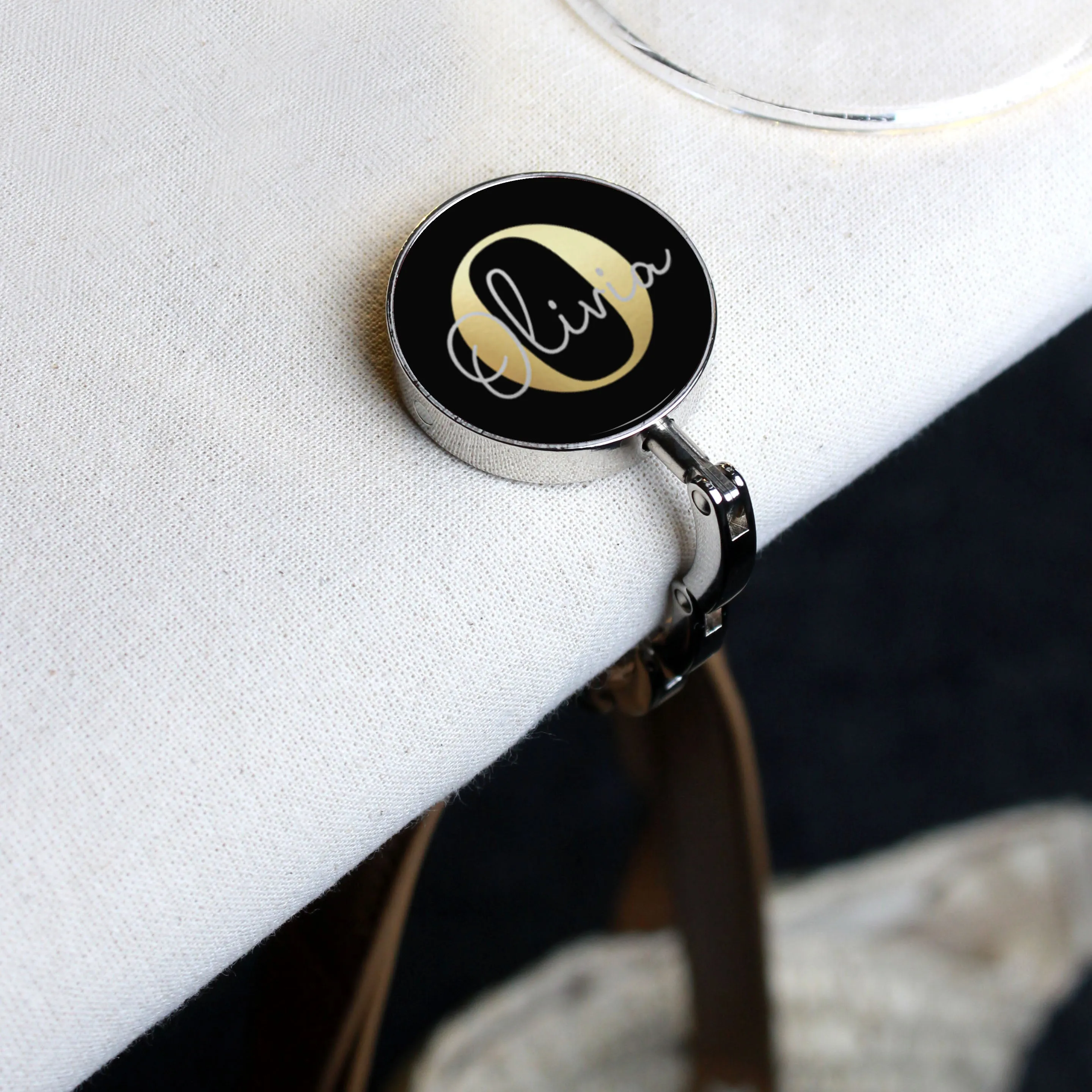 Personalised Folding Monogram Handbag Hanger with Initial & Name