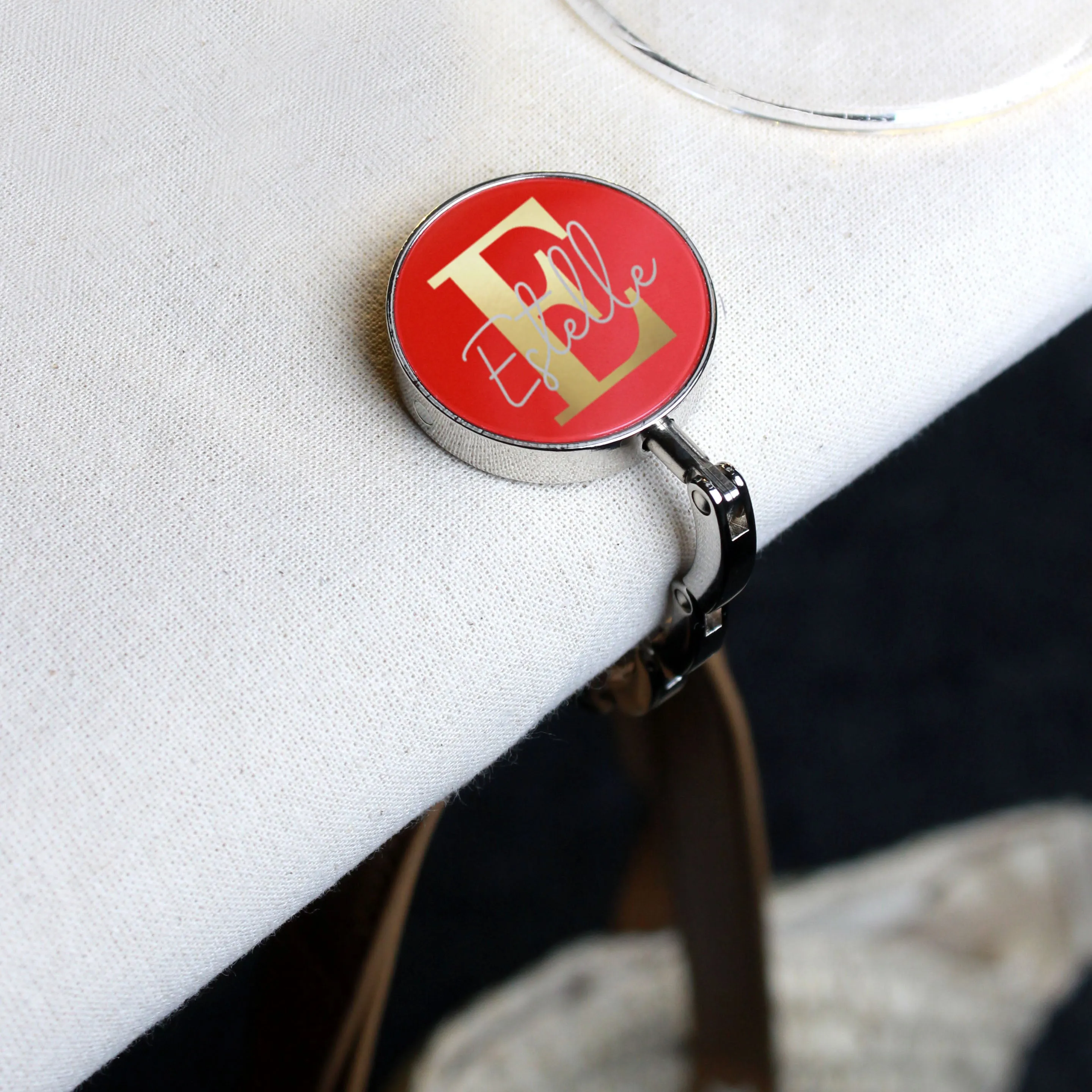 Personalised Folding Monogram Handbag Hanger with Initial & Name