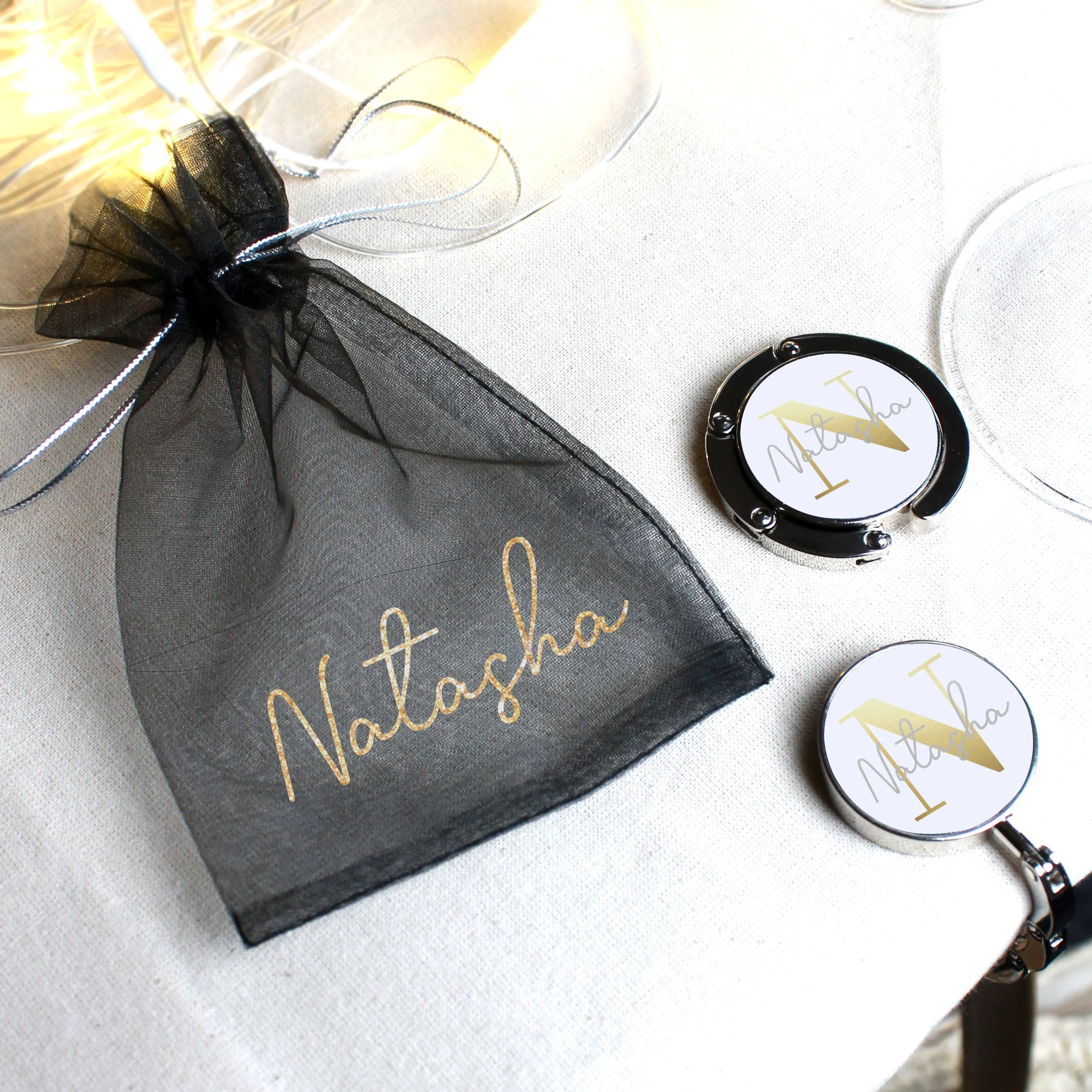 Personalised Folding Monogram Handbag Hanger with Initial & Name
