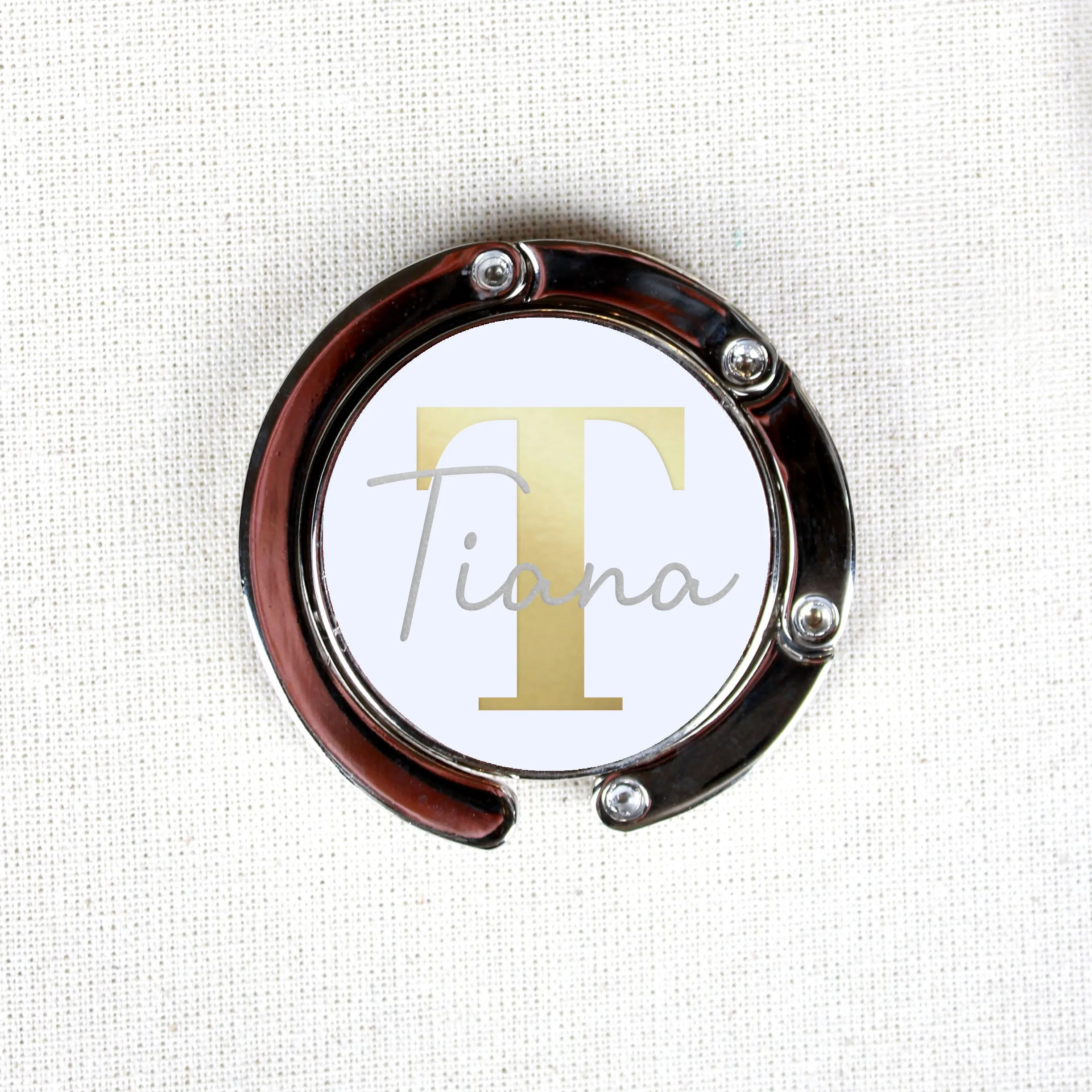 Personalised Folding Monogram Handbag Hanger with Initial & Name