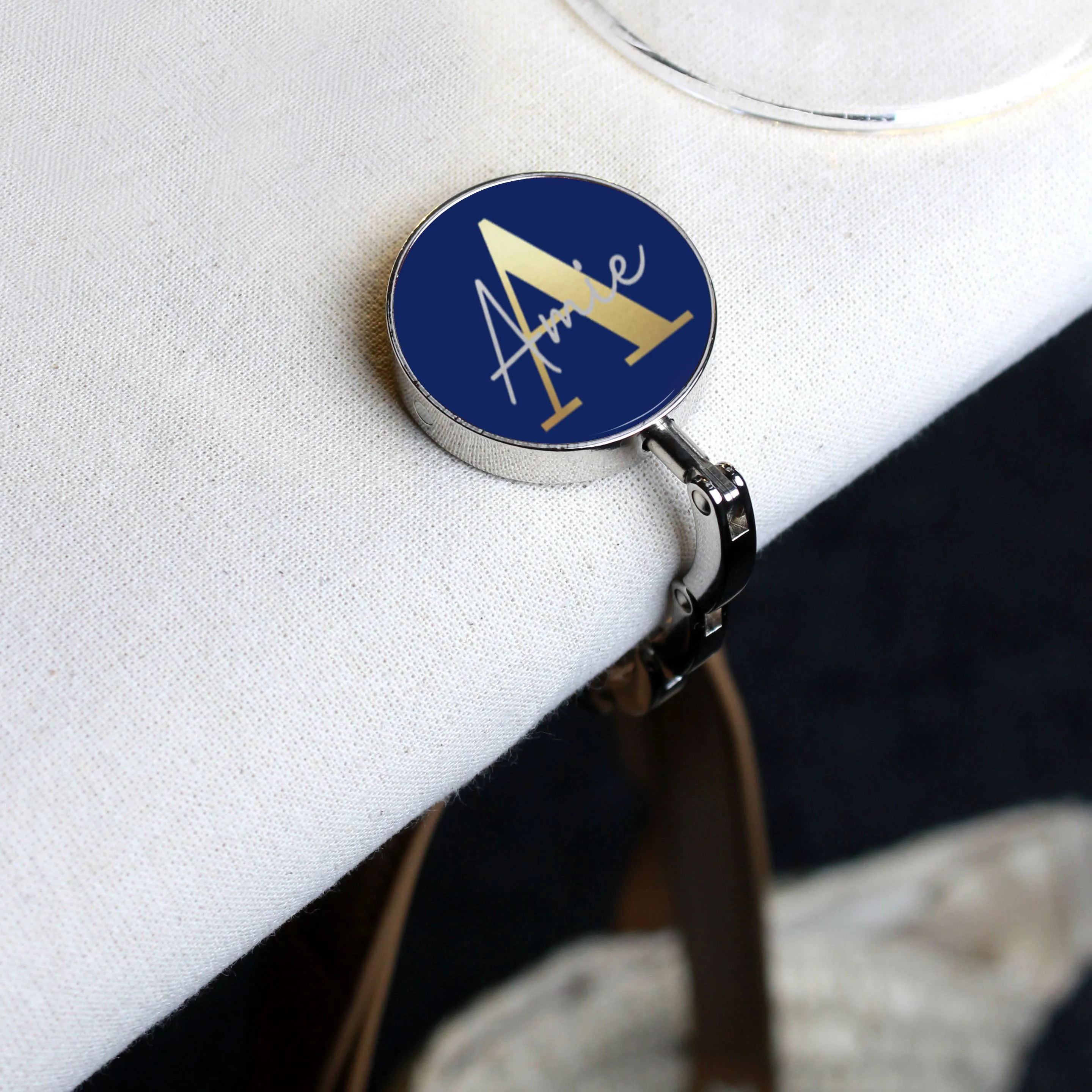 Personalised Folding Monogram Handbag Hanger with Initial & Name