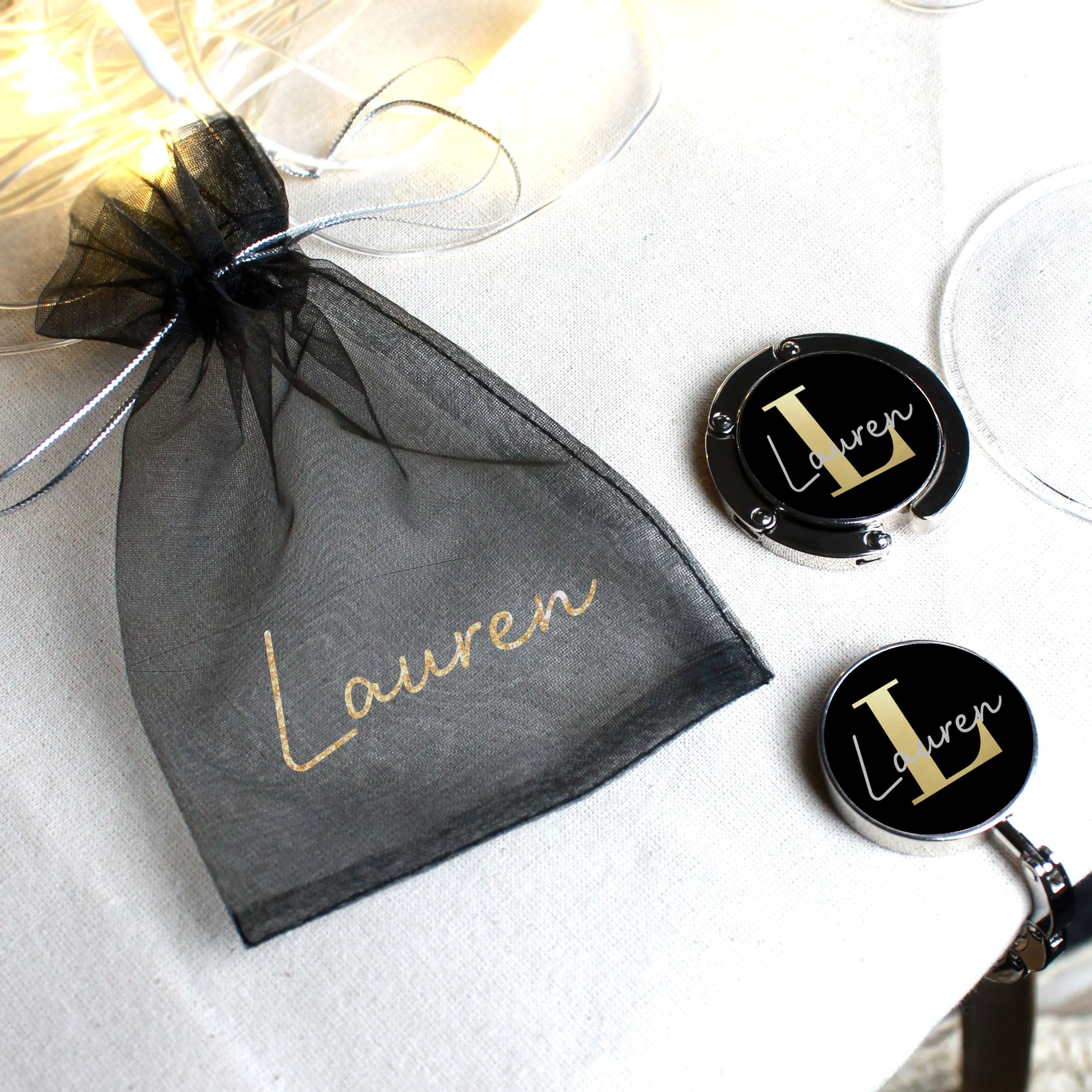 Personalised Folding Monogram Handbag Hanger with Initial & Name