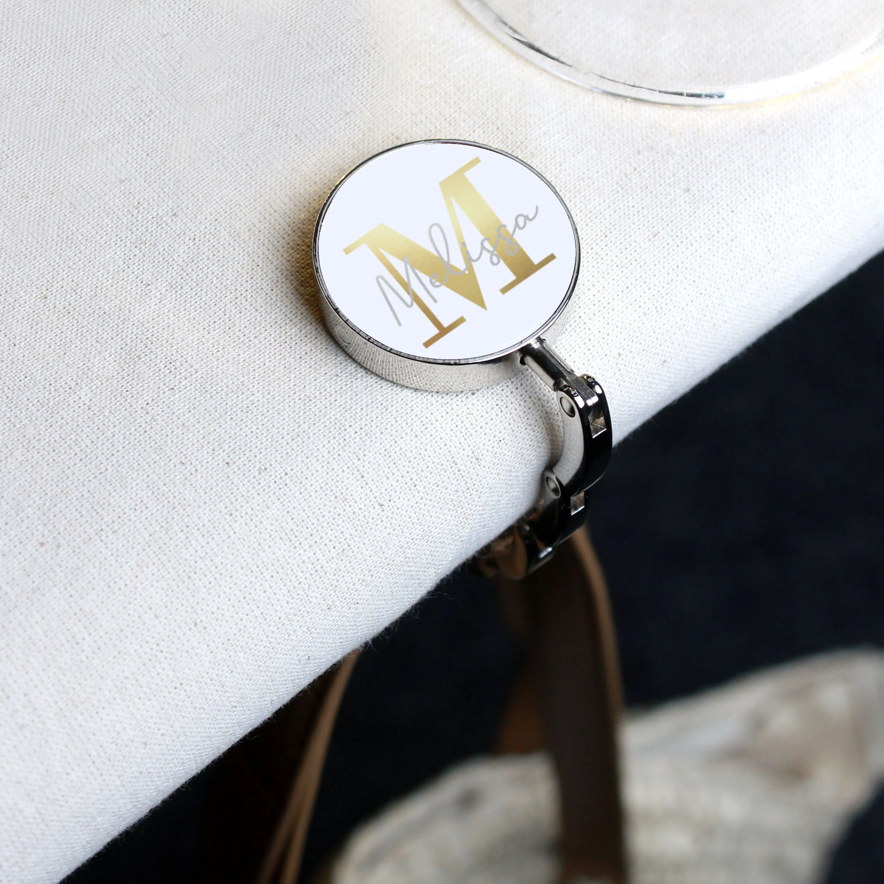 Personalised Folding Monogram Handbag Hanger with Initial & Name
