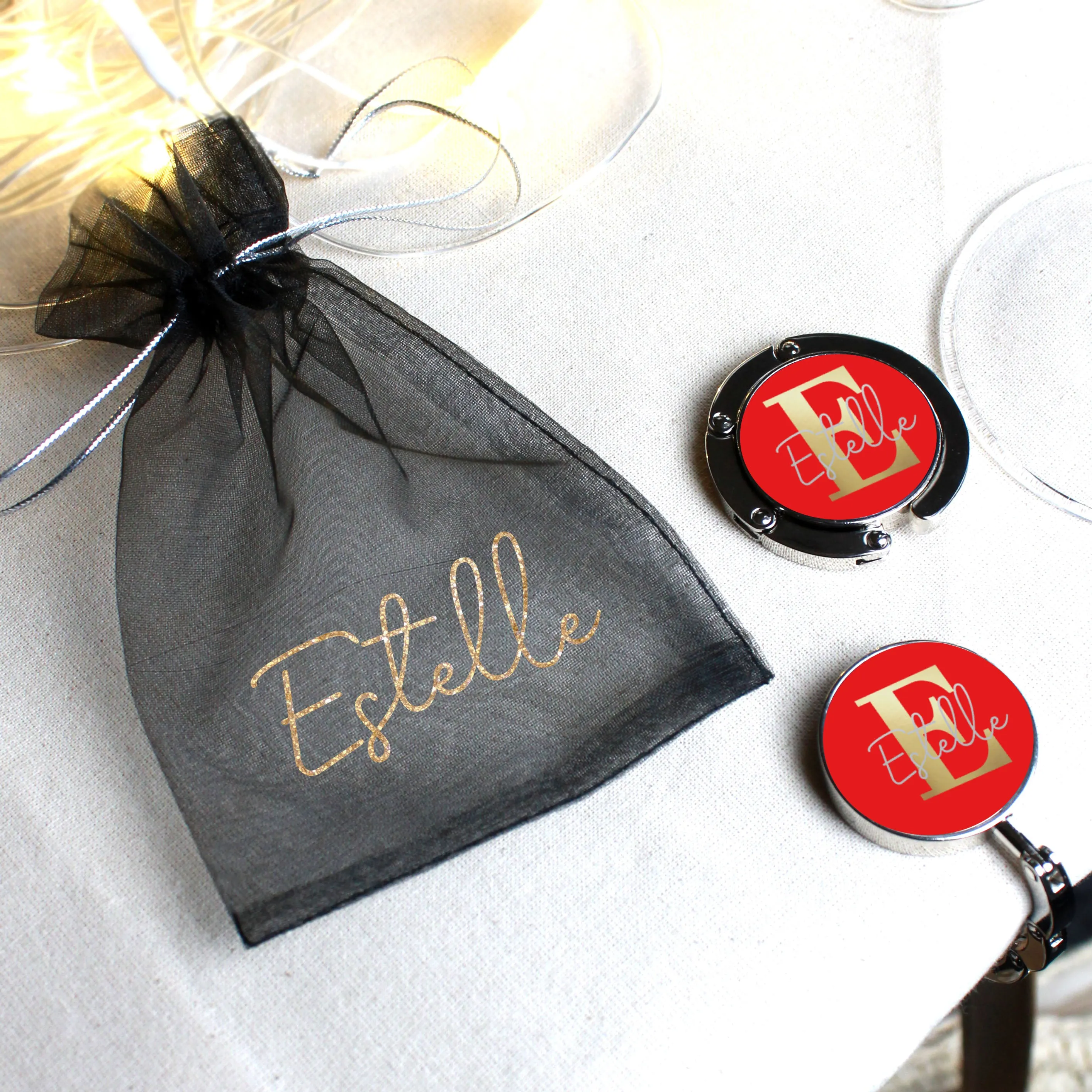Personalised Folding Monogram Handbag Hanger with Initial & Name