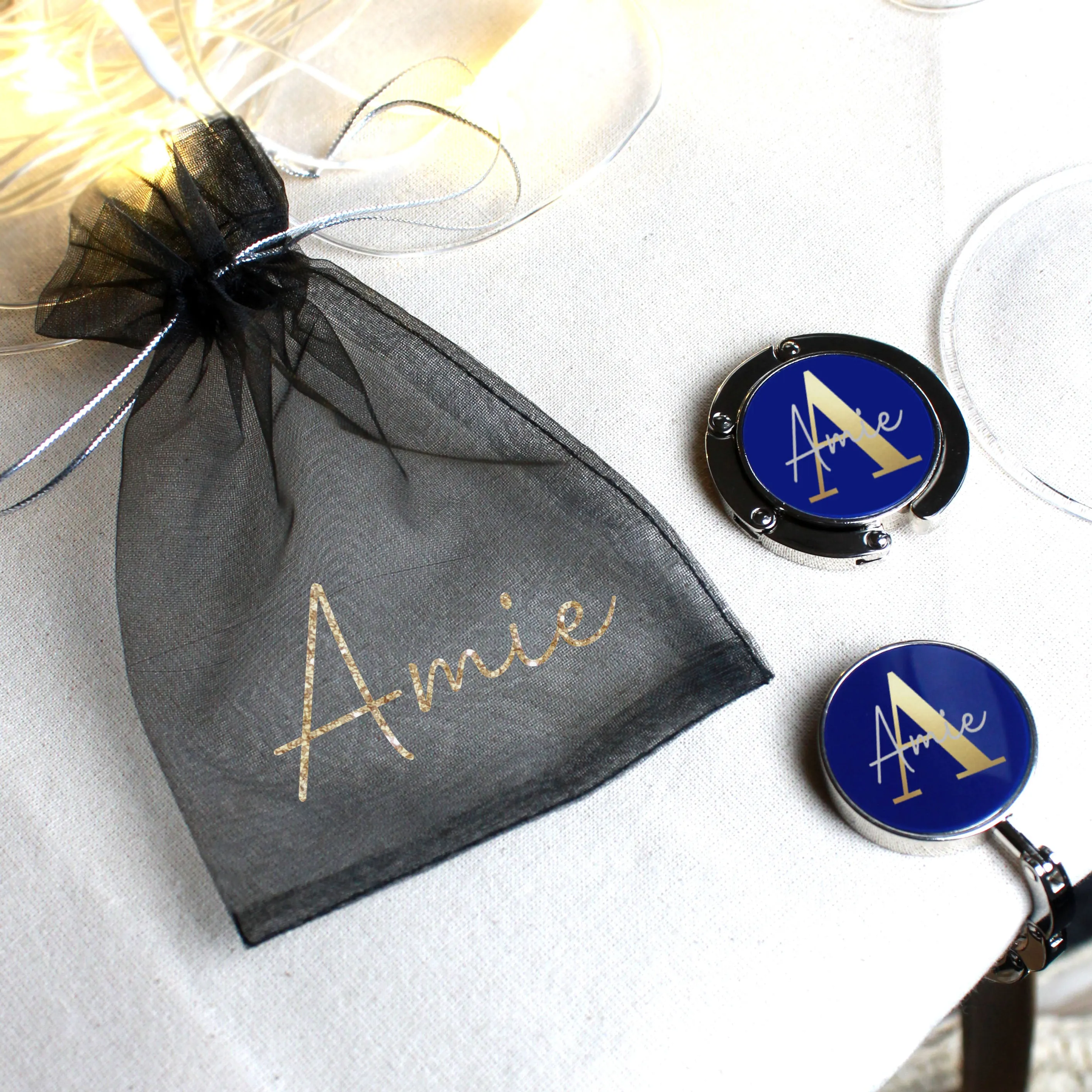 Personalised Folding Monogram Handbag Hanger with Initial & Name