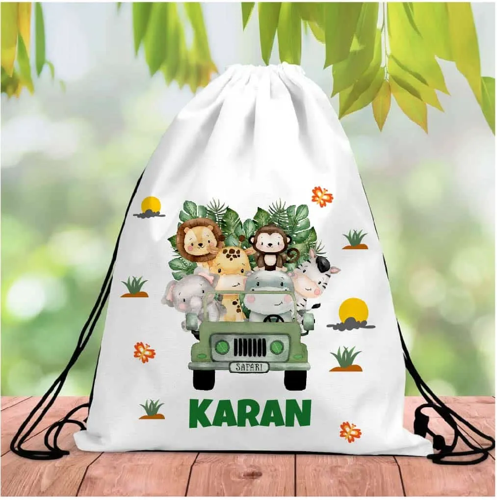 Personalised Jungle Animals Drawstring Bag