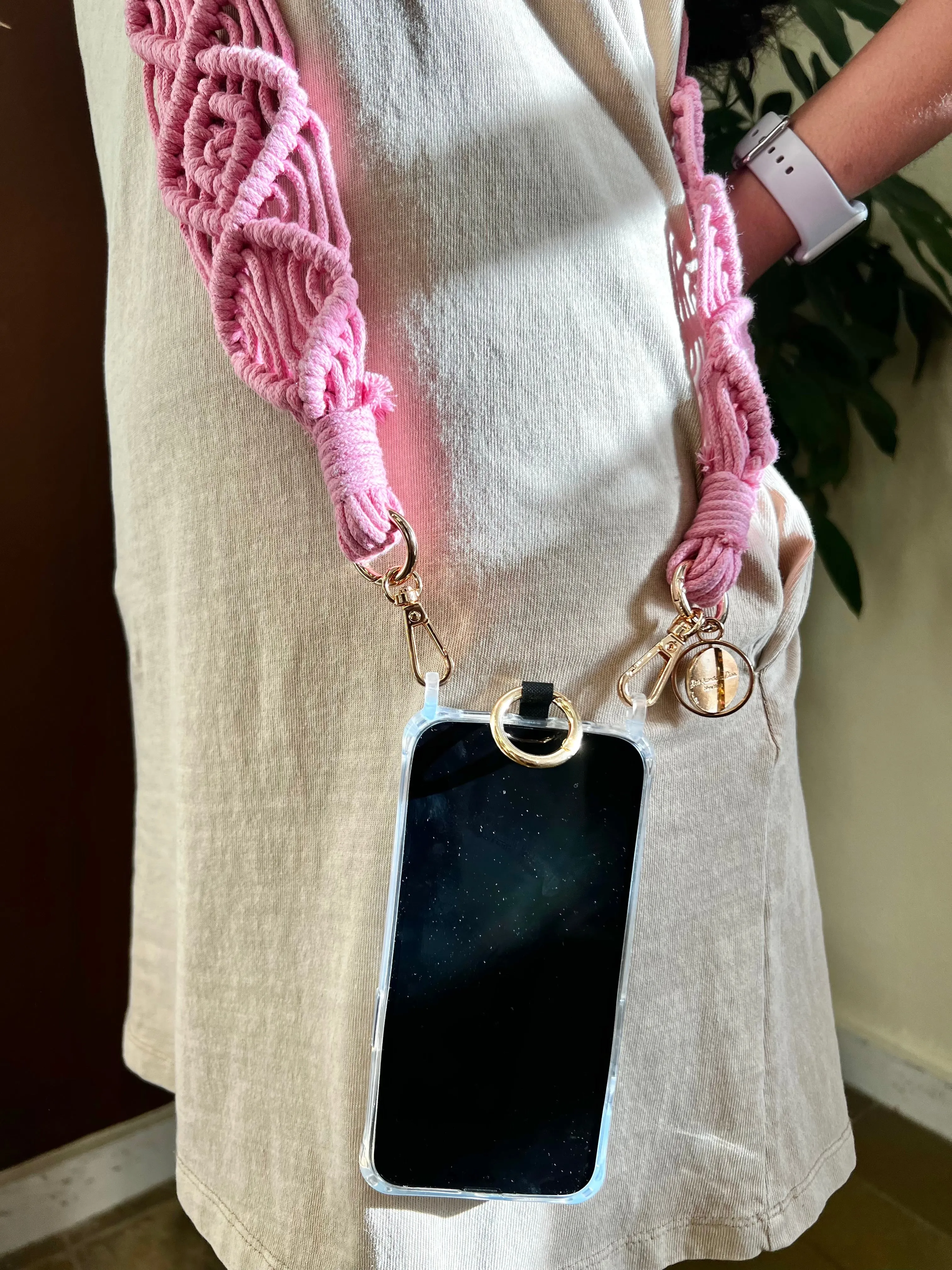 Phone Crochet Macrame Strap With Golden Carabiners (Final Sale)