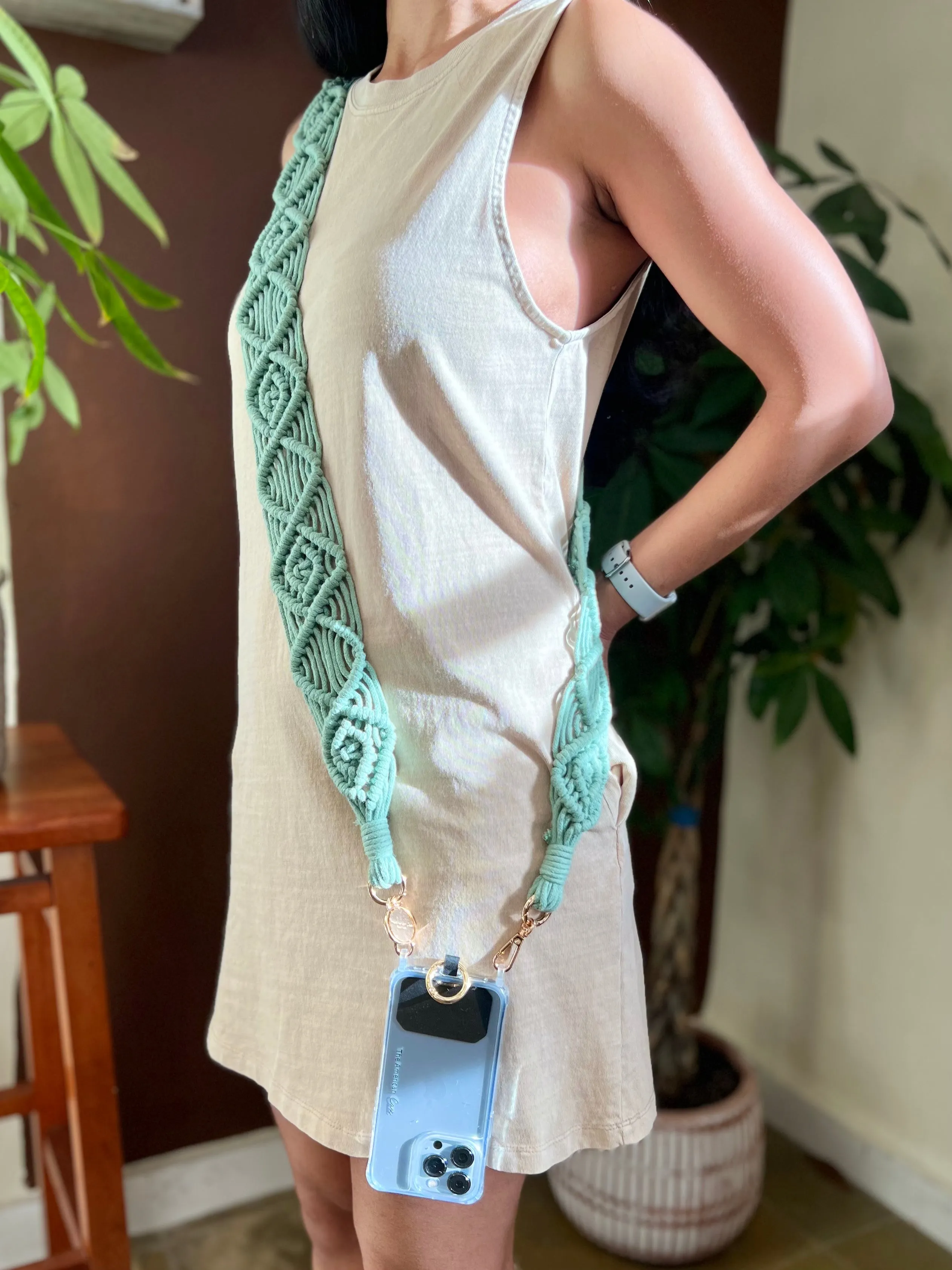 Phone Crochet Macrame Strap With Golden Carabiners (Final Sale)