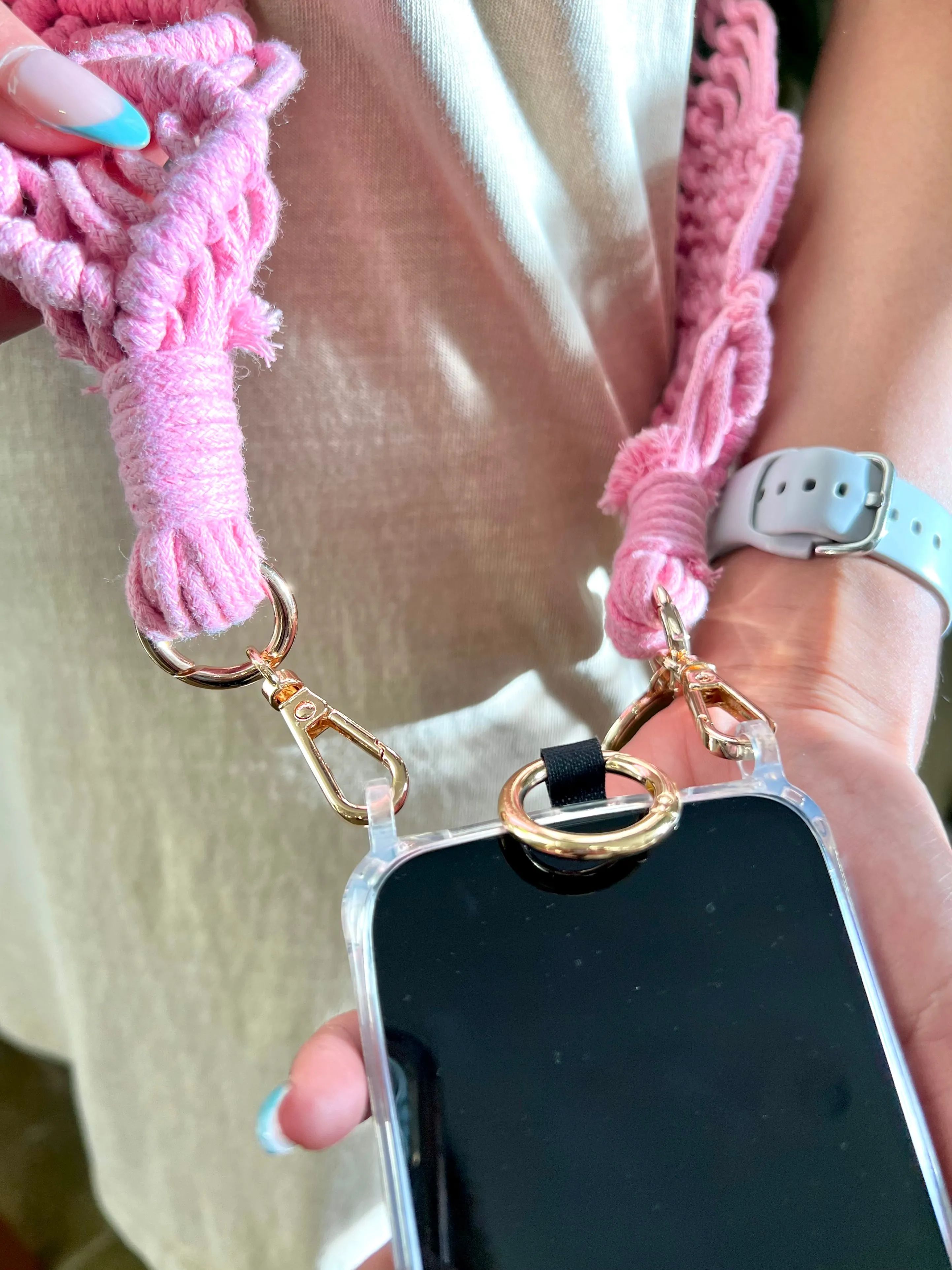 Phone Crochet Macrame Strap With Golden Carabiners (Final Sale)